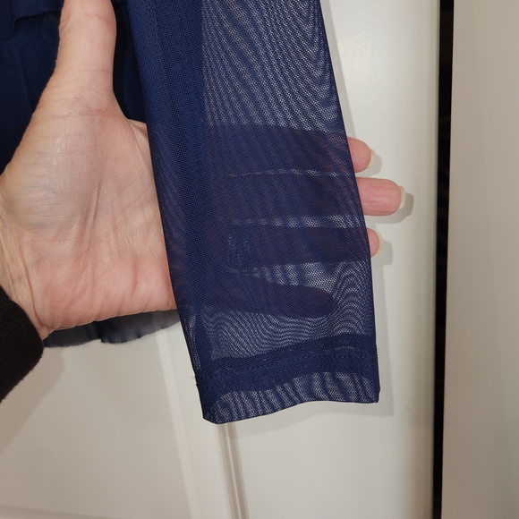 Isle By Melis Kozan Cha Cha Ruffle Mesh Long Sleeve Sheer Navy Blue Top Size S - Picture 7 of 10